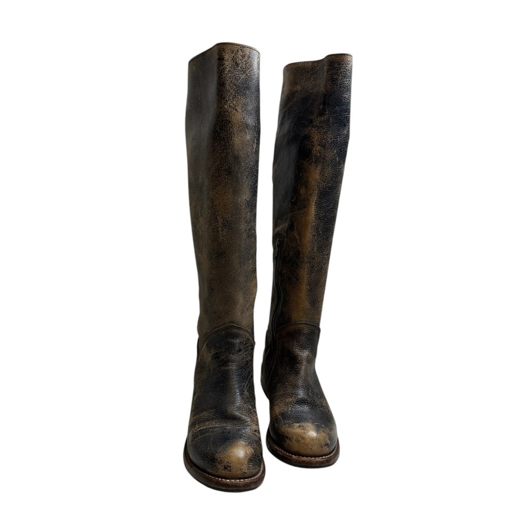 Bedstu Tall Leather Boots Manchester Distressed Brown Lace Back Low Heel Size7.5
